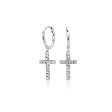 Imagem de Brincos de cruz de ouro para mulheres e homens, brincos pendentes pequenos com pingente de cruz de strass, Large, Latão, Sem pedra preciosa