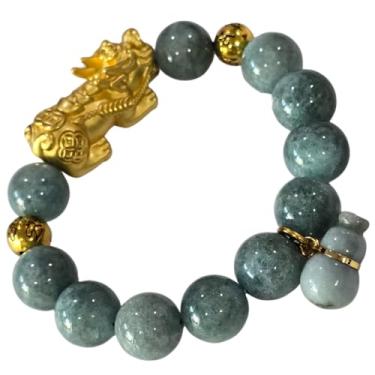 Imagem de Heavens Tvcz Pulseira Feng Shui Jade Wealth para homens e mulheres - Contas de jade verdes com pingente de dragão dourado - Amuleto da sorte para dinheiro e proteção - Caixa de presente de veludo