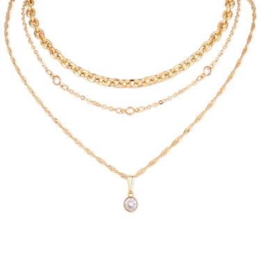 Imagem de 3un Conjunto de Colares Empilháveis de Ouro, Moderno Gargantilha Ouro Empilhável com Pingente Diamante CZ para Mulheres Aniversário Dia dos Namorados Formatura Presente