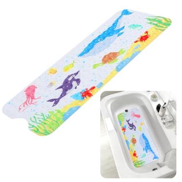 Imagem de Tapete de banho infantil para banheira, 101 x 40 cm, extra longo, antiderrapante, desenho animado com ventosa, lavável na máquina, fácil de limpar e secar (baleia azul grande)