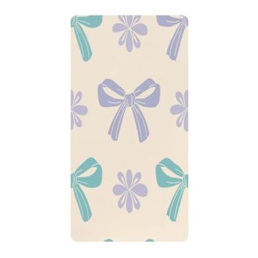 Imagem de Blueangle Lençol de berço padrão para berço infantil - Lençóis de algodão macio e respirável com laços e flores (348)