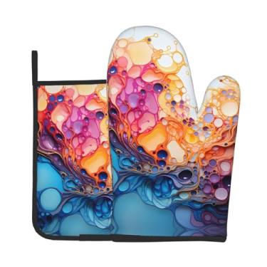 Imagem de Conjunto de 2 peças de luvas de forno impressas em mármore multicolorido, adequado para cozinhar, assar e grelhar ao ar livre