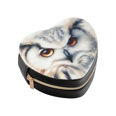Imagem de Burbuja Caixa de joias em forma de coração com retrato de coruja mini estojo de joias de viagem para mulheres e meninas, estojo portátil organizador de armazenamento para brincos, anéis, colares e