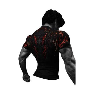 Imagem de Camiseta Masculina Gótica Escura Com Arte Abstrata, Estampa De Monstro