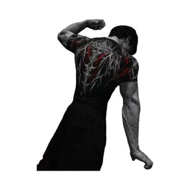 Imagem de Camiseta Masculina Gótica Escura Com Arte Abstrata, Estampa De Monstro