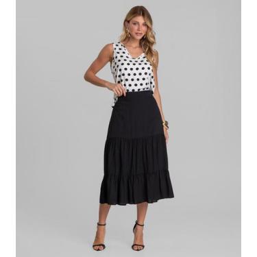 Imagem de Saia Midi Feminina Duas Marias Em Viscose Dianna Preto, GG, Preto