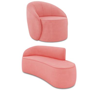 Imagem de Sofá 3 Lugares Orgânico 180cm Morgan e Poltrona Lua Suede Rosê D03 - D'Rossi