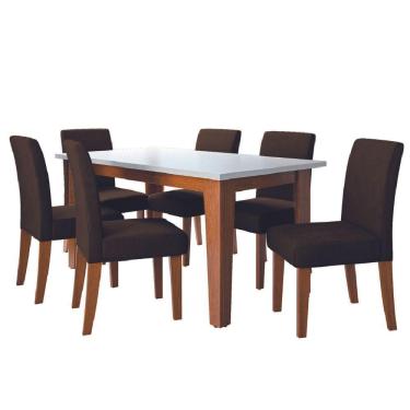 Imagem de Conjunto de Mesa de Jantar Miami 1,60m com 6 Cadeiras Trieste Dobuê – Madeirado/Chocolate
