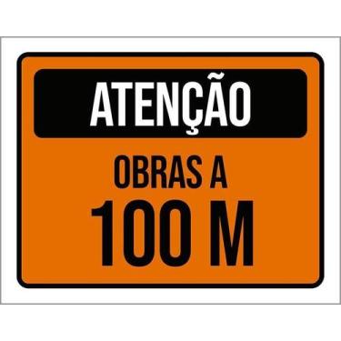 Imagem de Kit 5 Placa Acm De Atenção Obras A 100 Metros 18X23 - Sinalizo