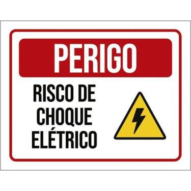 Imagem de Kit 10 Placa Acm Ícone Risco Choque Elétrico Vermelha 18X23 - Sinalizo