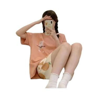 Imagem de Conjunto De Pijama Feminino Oversized De Verão Com Manga Curta, Solto 