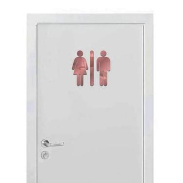 Imagem de Placa Espelhada para sinalização Banheiro - Bonecos Masculino e femini
