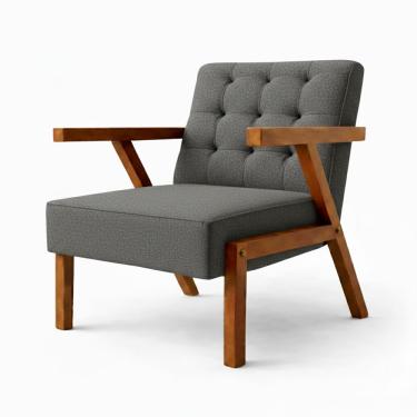 Imagem de Kit 2 Poltronas Zara Capitone Tecido Boucle Moderna Decorativa Pés Em Madeira Maciça Para Sala De Estar