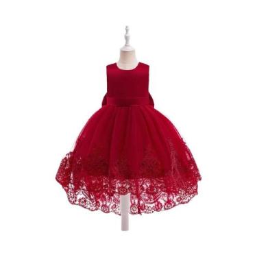 Imagem de Vestido De Dama De Honra Em Tule Rosa Para Meninas Com Laço Floral, Ve