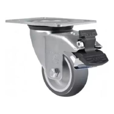 Imagem de Rodízio Giratório 3'' Com Placa Cinza Schioppa C/freio Profissional 60kg Resistente