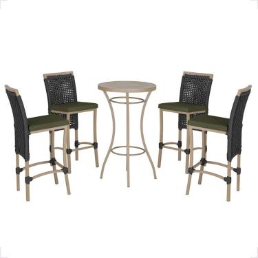 Imagem de Mesa Bistro E 4 Banquetas Roma Fendi Corda Náutica 13 Trama Preta