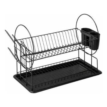 Imagem de Vittak Escorredor de Louça Duplo Preto Inox para Pratos Talheres com B