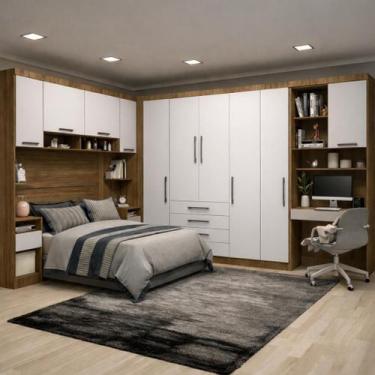 Imagem de Guarda Roupa Modulado Casal Queen 1,58 m Canto com Escrivaninha Paris 