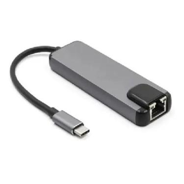 Imagem de Adaptador Conversor Lan Rj45 5 Em 1 Tipo C Para Usb 3.0 4k Hdmi Intern