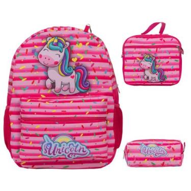 Imagem de Kit Mochila Infantil Feminina Lancheira Estojo Unicórnio - Toys 2U