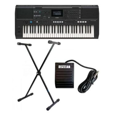 Imagem de Kit Teclado Yamaha PSR-E483 + Pedal + Suporte em X