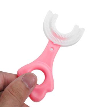 Imagem de Escova de Dentes Infantil de Silicone Formato em U 360 Graus para Crianças de 2 a 6 Anos Azul