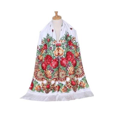 Imagem de Xale Floral Vintage Feminino De Luxo Com Borlas Para Outono/Inverno - 