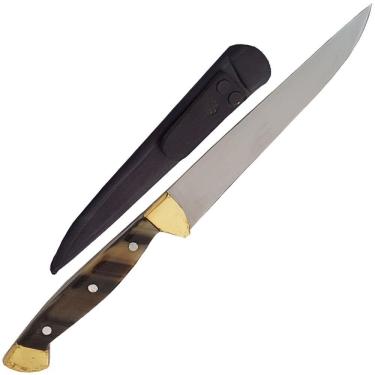 Imagem de Faca Aço Carbono 4 Polegadas Cabo Chifre Bainha Couro Filete Mesclada