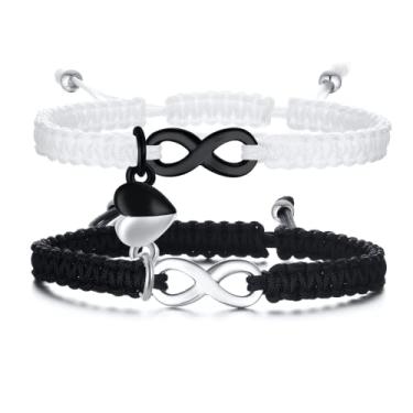 Imagem de MPRAINBOW Pulseira trançada personalizada para casais: pulseiras gravadas com nome personalizado, palavras de promessa, pulseiras de relacionamento para ele e ela, Large, Metal