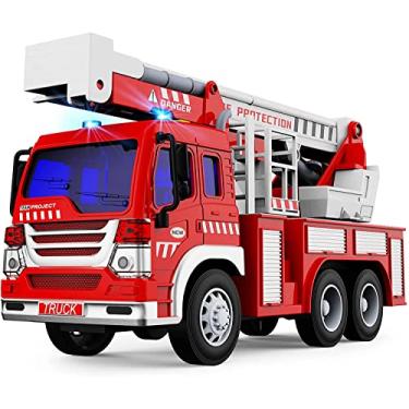 Imagem de Brinquedo de caminhão de bombeiros, brinquedo de caminhão de bombeiros, carros inerciais, caminhão de resgate de emergência com luzes e sons, presentes de brinquedos educativos para meninos e meninas de 3 4 5 6 anos (er)