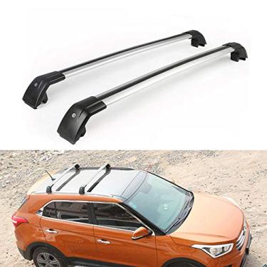 Imagem de UDP 2 peças apto para Hyundai All New Creta 2015-2020 barra transversal ajustável trilho de teto bagageiro barra de teto trancável prata