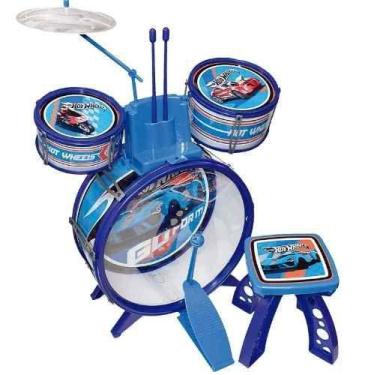 Imagem de Bateria Infantil Hotwheels Tambor Baquetas Pedal - Fun