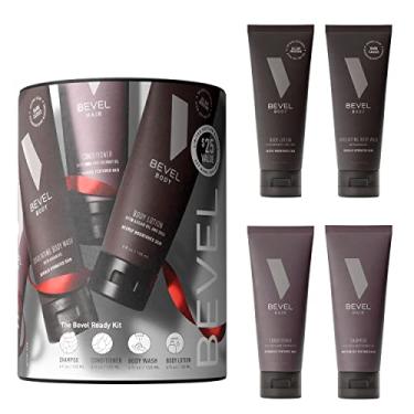 Imagem de Kit de cuidados masculinos Bevel – Inclui shampoo e condicionador, sabonete corporal (cassis escuro), loção corporal 113 g cada (conjunto de 4 peças)