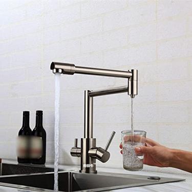 Imagem de Preto quente frio água pura 3 em 1 torneira da cozinha torneira pura água potável torneira misturadora dupla saída de água torneira dobrável, níquel escovado curto