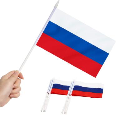 Imagem de Bandeira da Rússia, ANLEY Mini bandeira HandHeld russa de 5x8 polegadas com pólo sólido branco de 12 "- cor vívida e resistente ao desbotamento - bandeiras de vara de 5 x 8 polegadas à mão