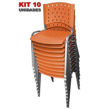 Imagem de Cadeira Empilhável Plástica Laranja Base Prata 10 Unidades - ULTRA Móveis