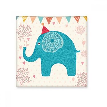 Imagem de Chapéu vermelho elefante bandeira azul azulejo de cerâmica brilhante decalque pedra adornada tijolo vitrificado