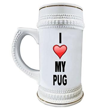 Imagem de Caneca de cerâmica I Love My Pug 650 ml com acabamento dourado decorativo