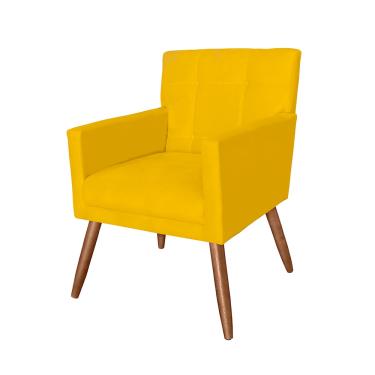 Imagem de Poltrona Cadeira Decorativa Estofada Para Salão de Beleza Onix Corano Amarelo - LM DECOR