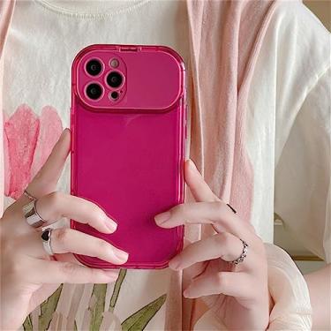 Imagem de Moda Flip Lens Mirror Stand Protector Clear Soft Case para iPhone 13 12 14 Pro Max 11 XS Max Capa traseira transparente, rosa vermelha, para iphone 13 pro