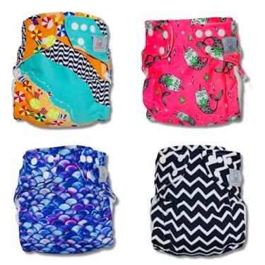 Imagem de Kit Fralda de Pano Ecológica AURORINHA SUSTENTÁVEL Pocket Lycra Tamanho Único 4kg/18kg (Kit com 4 estampas)