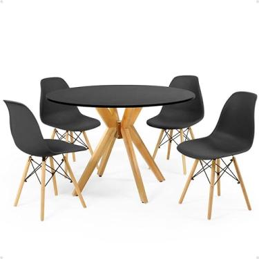 Imagem de Conjunto Mesa de Jantar Redonda Marci Preta 100cm com 4 Cadeiras Eames Eiffel - Preto
