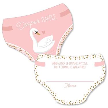 Imagem de Big Dot of Happiness Swan Soiree - Inserções de bilhete de rifa em forma de fralda - atividades de chá de bebê de cisne branco - Jogo de sorteio de fraldas - Conjunto de 24