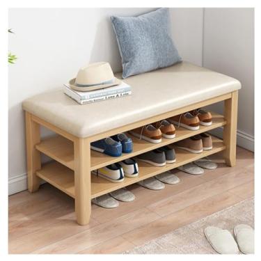 Imagem de Prateleira de sapatos banco de sapatos, banco de armazenamento de sapatos com almofada de entrada sapateira com assento de couro para entrada sala de estar quarto corredor móveis de madeira sapateira