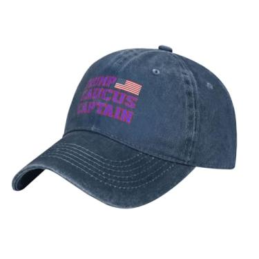 Imagem de Boné de beisebol clássico vintage unissex Trump Caucus chapéu de capitão chapéu estruturado lavado para mulheres boné de caminhoneiro azul escuro, Azul escuro, G