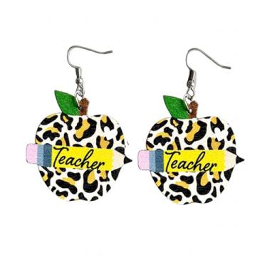 Imagem de Brincos de madeira para professores, meninas, professoras, estudantes, feitos à mão, desenhos animados, coloridos, madeira, natural, lápis de maçã, brincos leves com pingente para agradecimento dos