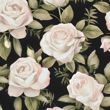Imagem de Danodoi Papel de parede floral preto Papel de parede de vinil Papel de parede Stick and Peel Rose papel de contato para armários Papel de parede autoadesivo impermeável para parede de bancada de cozinha 44,5 cm x 299,7 cm