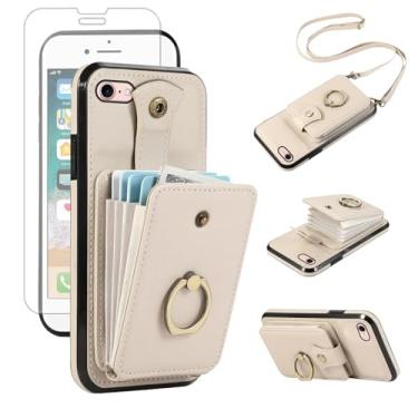 Imagem de Capa de celular para iPhone 7/8/SE 2020/2022, capa carteira com protetor de tela, alça transversal, anel com suporte RFID para cartão de crédito, iPhone7, iPhone8, 7s, 8s, SE2020, SE2022, geração,