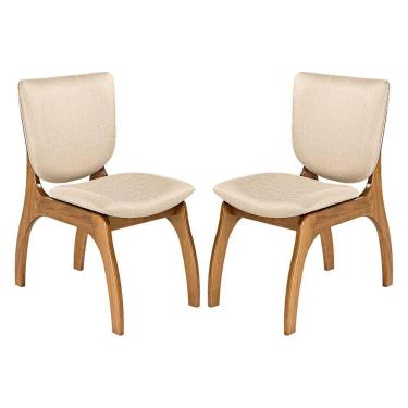 Imagem de Kit 2 Cadeiras Estofada para Sala de Estar Irlanda Madeira Maciça Imbuia Linho Bege M58 - RMI