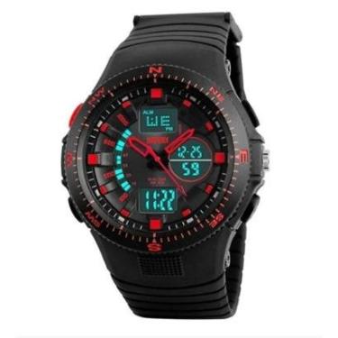 Imagem de Relógio masculino digital e analógico esportivo preto e vermelho borracha skmei 1198-Masculino